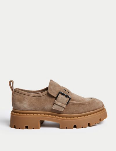 Suede Buckle Chunky Loafers
